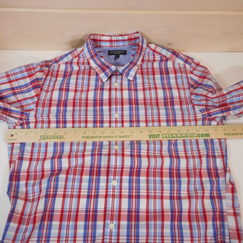 Banana Republic Men's L Plaid Button-up Shirt Red White Blue 4th of July Picnic